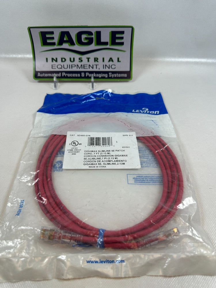 (LOT OF 3) NEW LEVITON 7FT RED GIGAMAX SLIMLINE 5E PATCHCORDS 5D460-07R