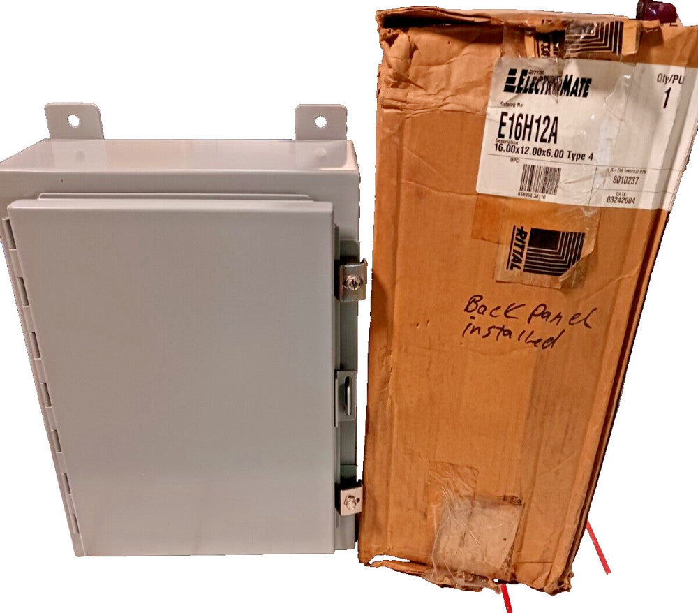 NEW ELECTROMATE ENCLOSURE TYPE 4 BACK PANEL INCLUDED 16"X12"X6" CAT# E16H12A