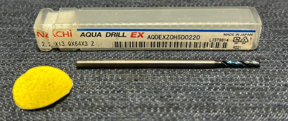 NACHI 2 FLUTE DRILL BIT AQDEXZOH5D0220 L9814 2.2 X 13.9 X 64 X 3 Z