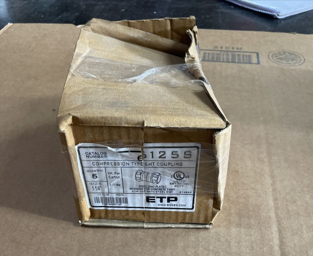 Box OF 5 EGS ETP 6125S 1-1/4” EMT Steel Compression Coupling ~ NEW OLD STOCK
