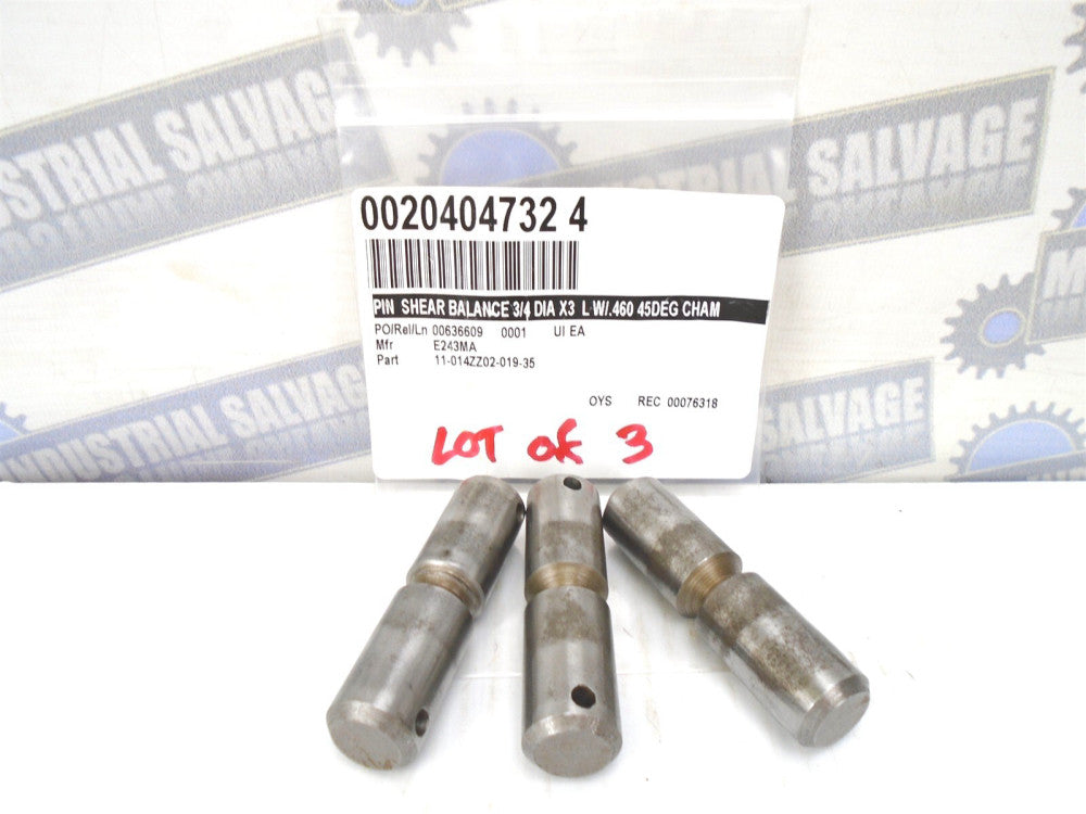 (Lot of 3) Balance SHEAR PIN - 3/4"(Dia) x 3"(L) - W/ .460 45DEG. Chamfer (NEW)