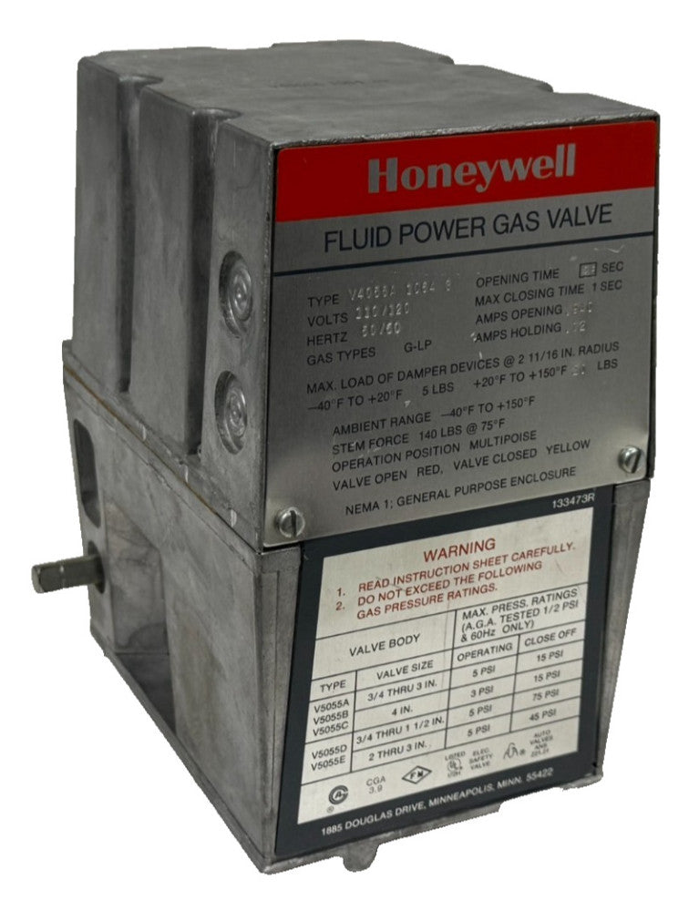NEW HONEYWELL V4055A-1064-3 FLUID POWER GAS VALVE 110/120V 50/60HZ G-LP