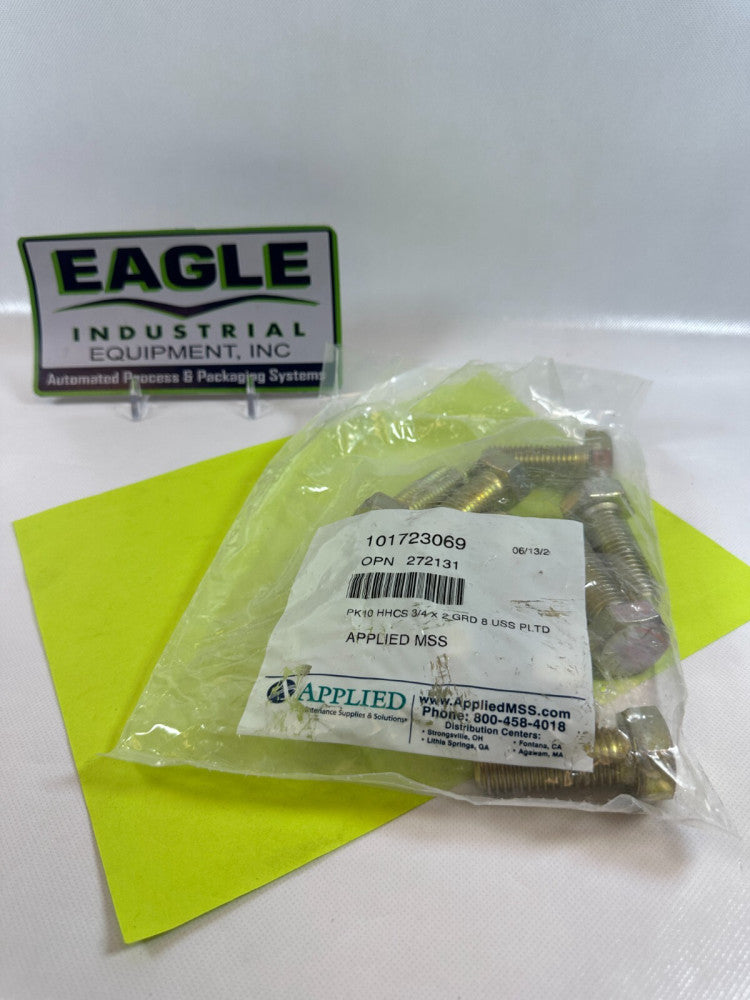 3/4-10 x 2" Hex Bolt Yellow Zinc Plated Grade 8 Cap Screw Coarse Thread (10 pcs)