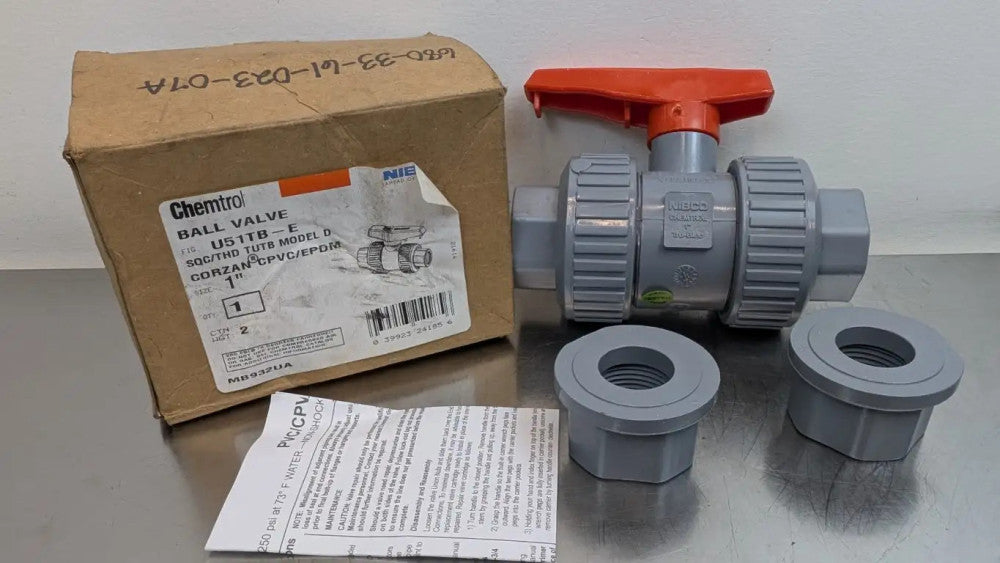 Chemtrol U51TB-E Ball Valve SQC/THD TUTB Model D 250PSI 1" Corzan CPVC/EPDM