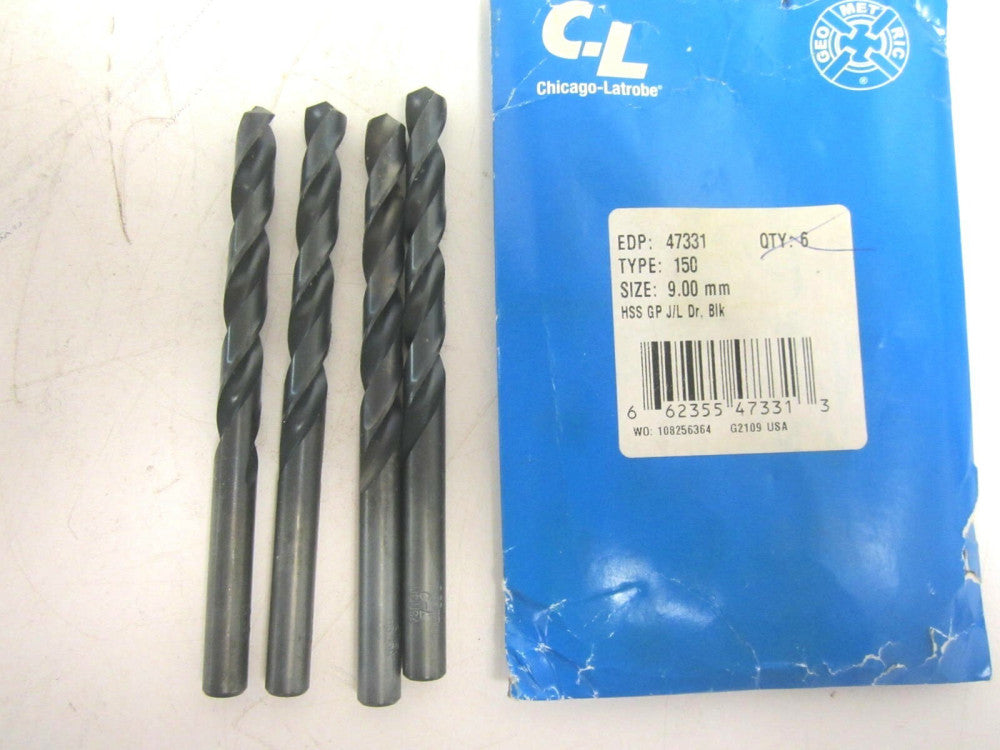 Chicago-Latrobe 47331 9.00mm x 81mm x 124mm HSS Jobber Length Drill Bit - Qty 4