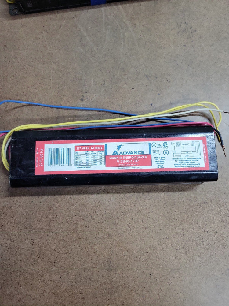 Advance Ballasts Mark III Energy Saver V-2S40-1-TP Flourescent Ballast 277V