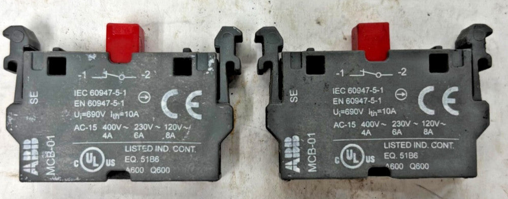 ABB CONTACT BLOCK MCB-01 LOW VOLTAGE FRONT MOUNTING 1NC 690V LOT OF 2