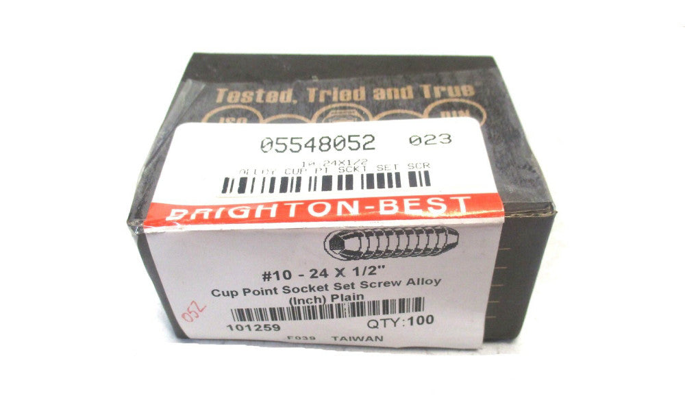 Brighton (101259) #10-24 UNC 1/2" OAL 3/32" Hex Cup Point Set Screw - Lot of 100