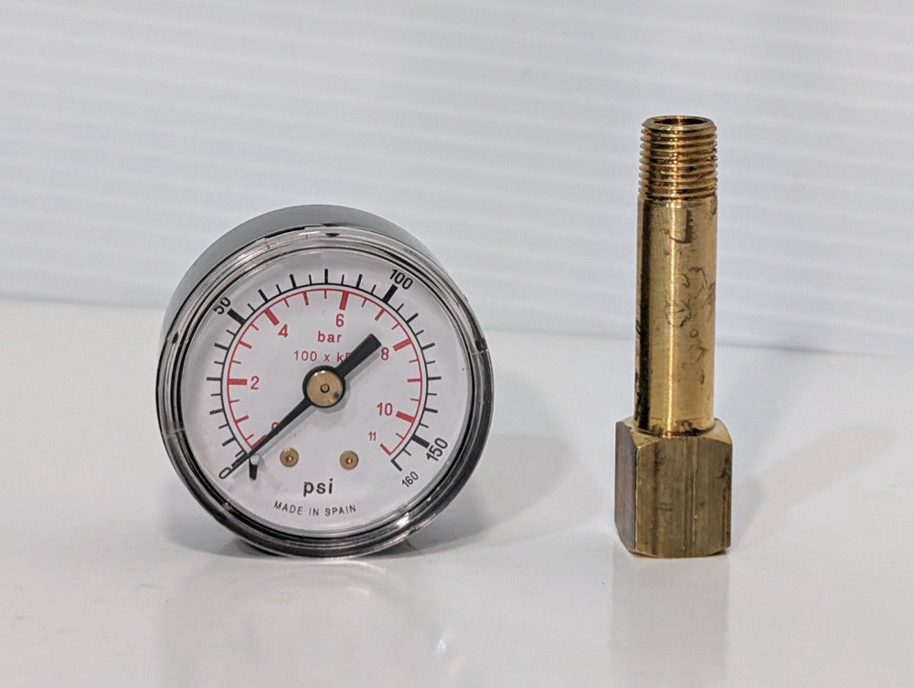 Pressure Gauge, PSI Gauge 0-160 psi, 11 BAR 1-1/2"x1-5/8", Pre-Owned, As Shown