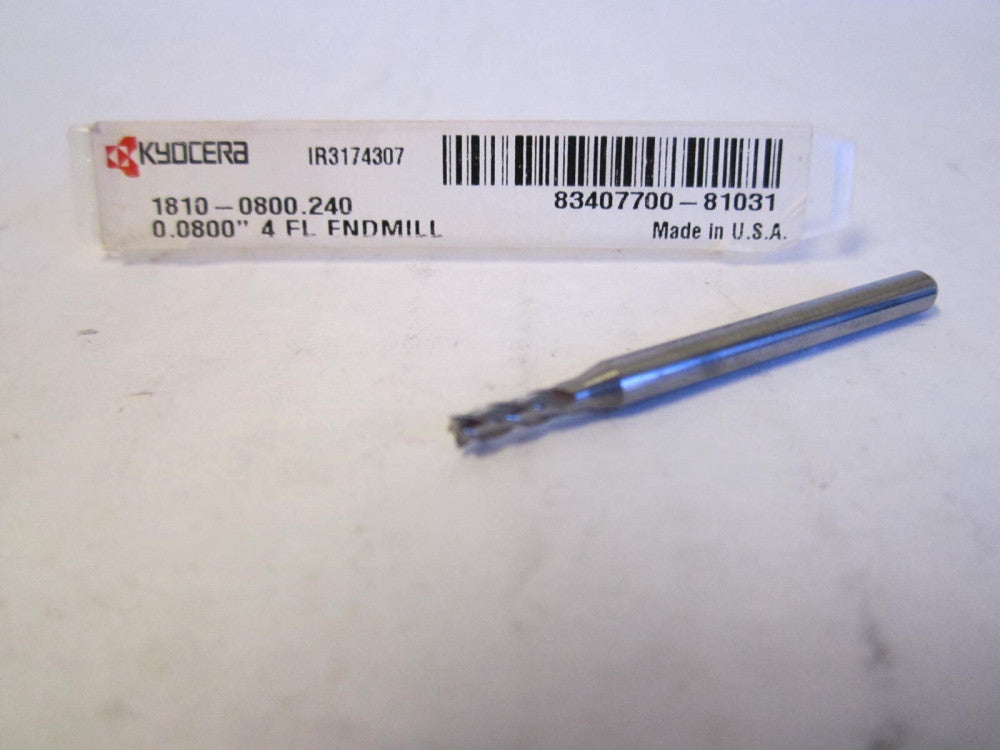 Kyocera 1810-0800.240 Square Endmill Mill Diameter: 0.0800 4-Flute