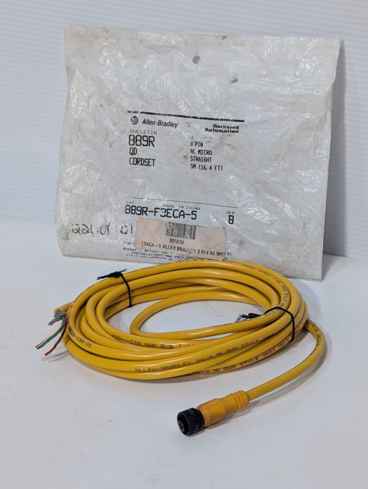 Allen-Bradley 889R-F3ECA-5 AC Micro Cable, Straight, 16.4' Length, 3 Pin, 300v