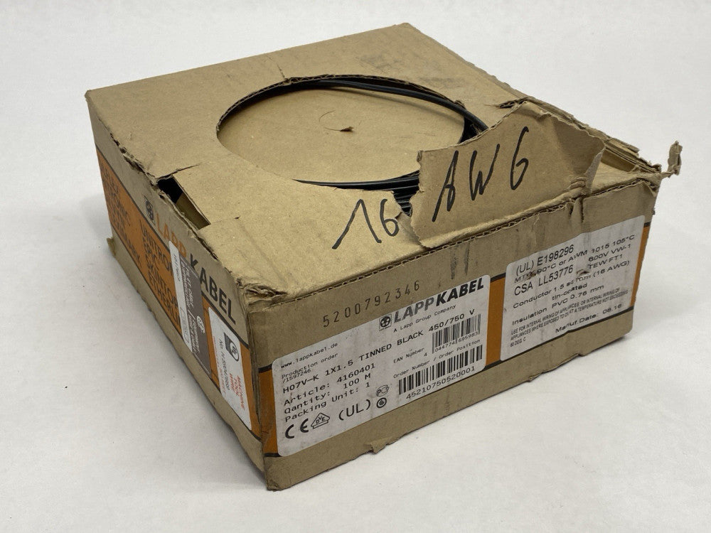 Lapp Kabel 4160401 Hook-Up Wire H07V-K 1x1.5 Black 75m