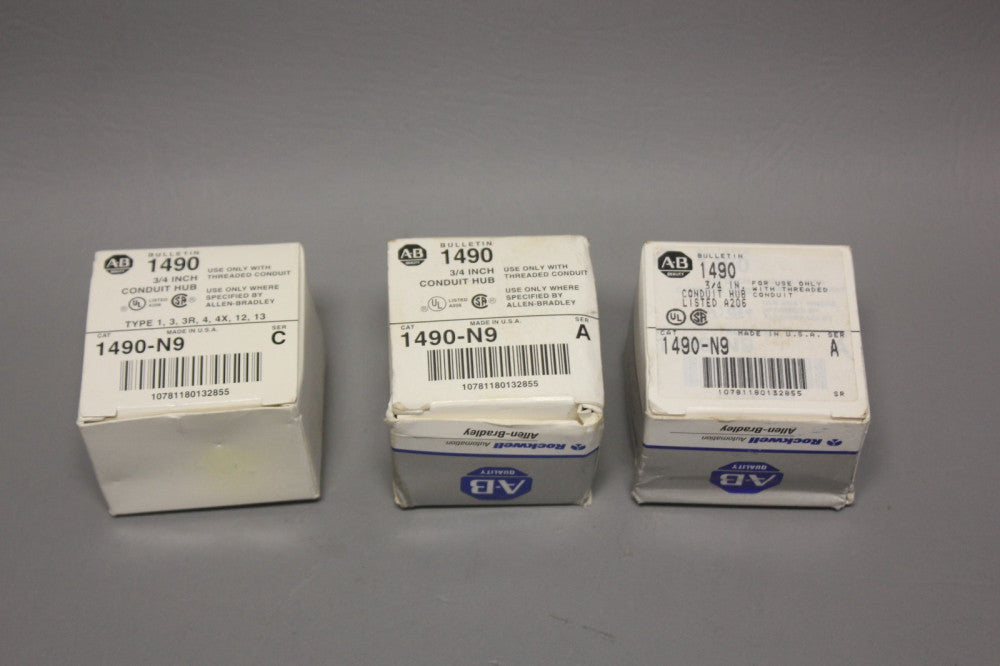 UNUSED LOT OF 3 ALLEN BRADLEY 1490-N9 SER A CONDUIT HUBS