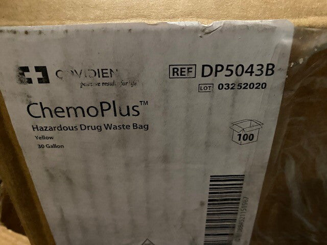 100 Pack Covidien DP5043B ChemoPlus Chemo Soft Waste Bag, 30 gal Capacity Yellow