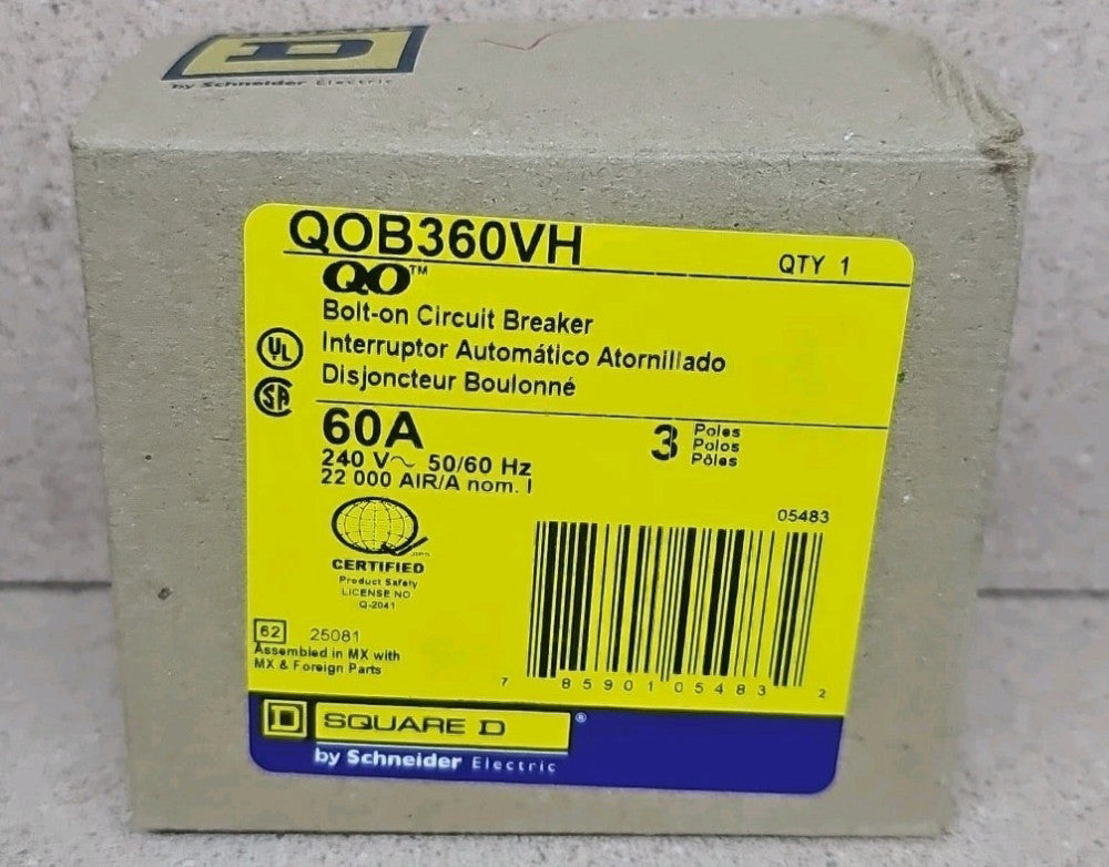Circuit Breaker Square D QOB360VH 60 Amp 3 Pole 240V 22kA Bolt On