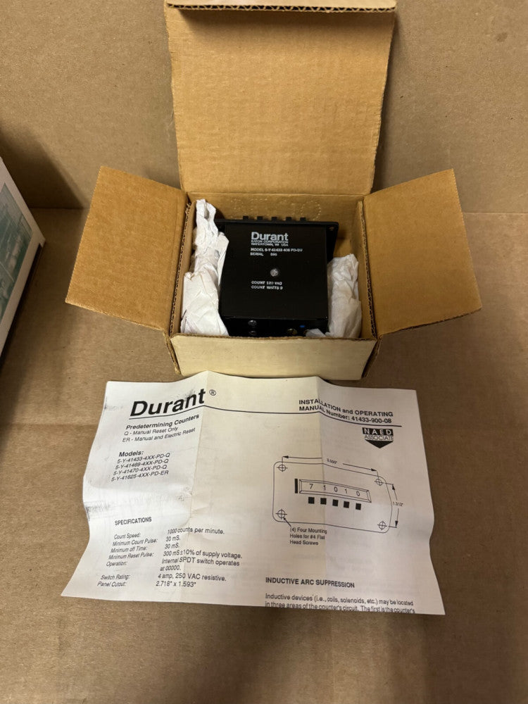 EATON DURANT 5-Y-41433-406-PD-Q PREDETERMINED COUNTER, 120-VAC, NEW-OPEN BOX!