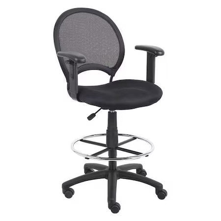 Zoro Select 36Fj98 Mesh Drafting Chair, 25-1/2" To 29", Adjustable Arms, Black