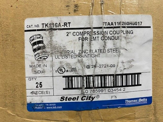 (25 Pack) Thomas & Betts TK116A-RT Wet Loc 2” Conduit Compression Coupling