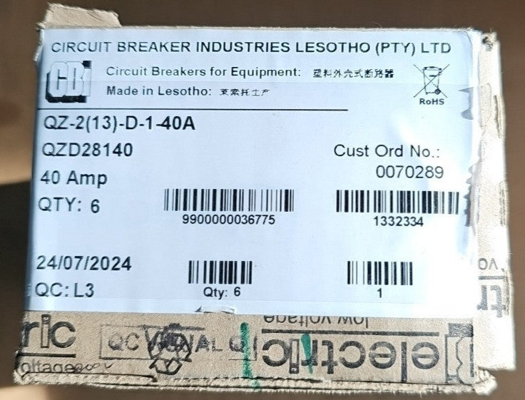 1) CBI Box of 6 QZD18225 2 POLE 40 AMP Circuit Breaker
