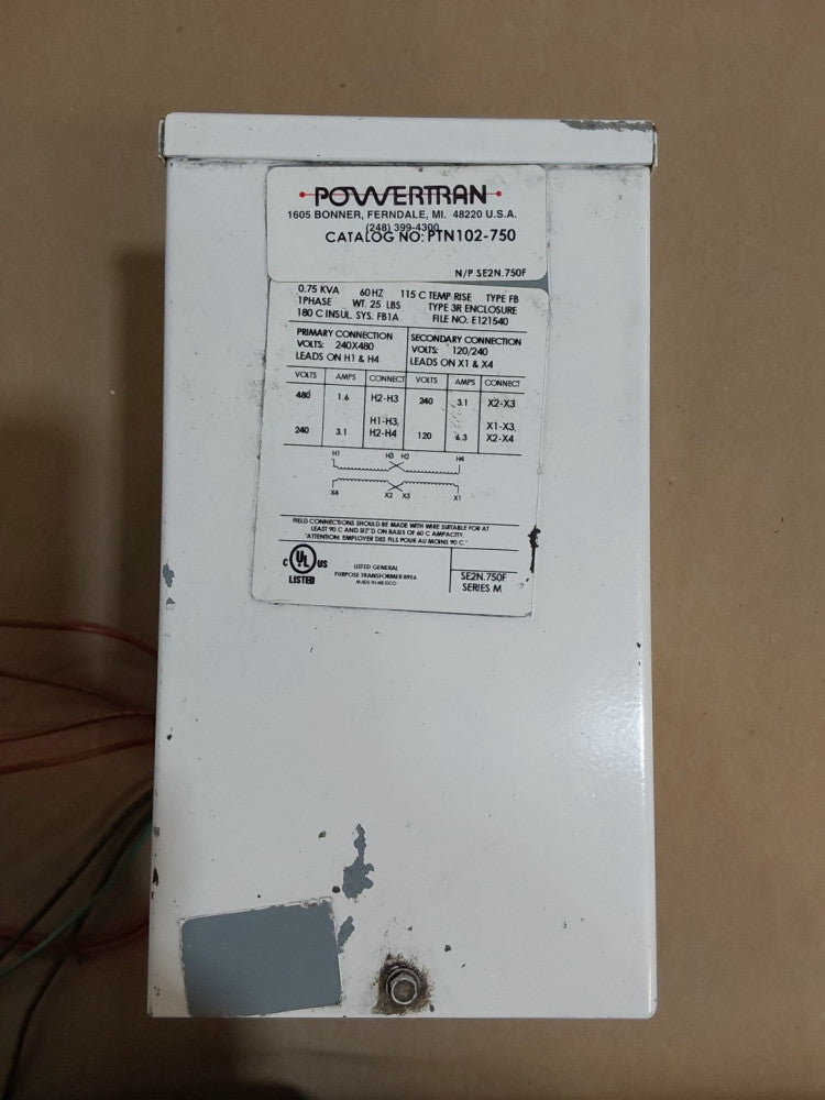Powertran PTN102-750 Voltage Transformer 1ph 0.75kva 240/480v-ac 120/240v-ac