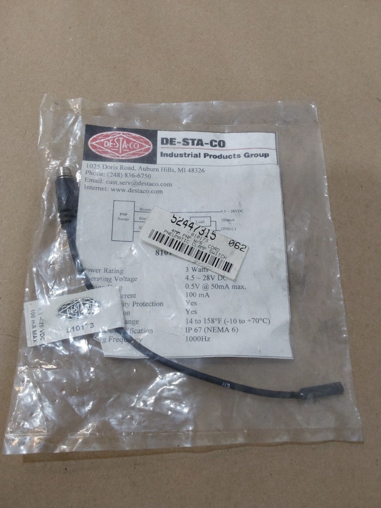 DE-STA-CO, 810173 4MM PNP W/6" CORD PNEUMATIC CLAMP SWITCH