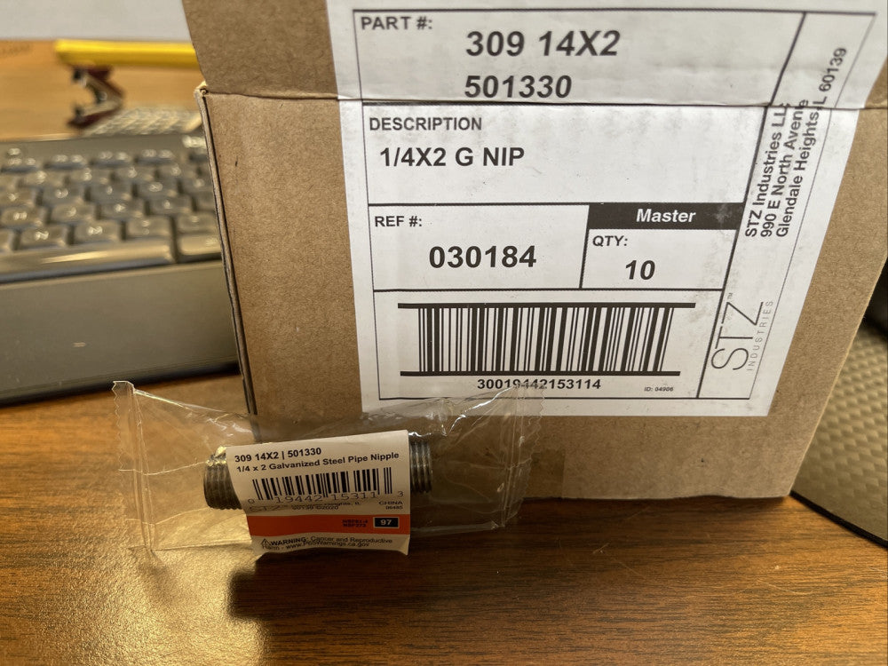 (10 PC CASE) 1/4"X2" GALVANIZED STEEL PIPE NIPPLE, 309 14X2, 501330, SHIPS FREE