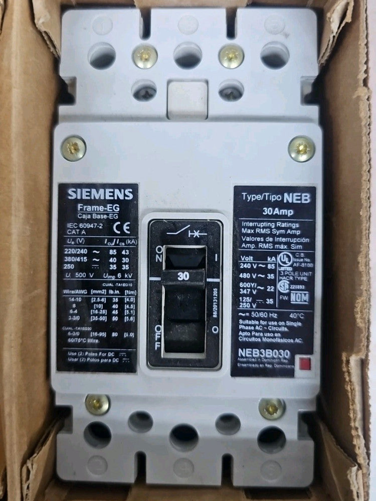 Siemens NEB3B030B 3P 30A 480V Circuit Breaker NOS *MISSING SCREWS*