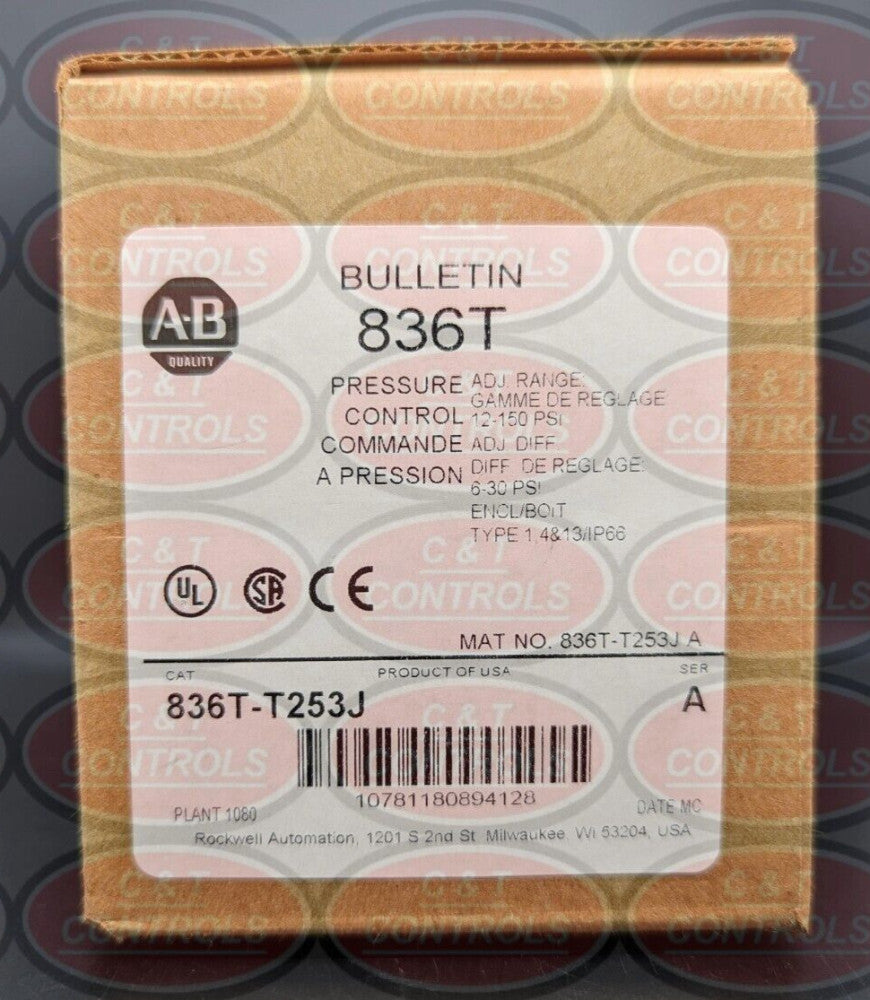 Allen Bradley 836T-T253J 12-150 PSI Pressure Switch New In Box USA Stock