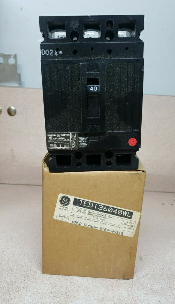 1) General Electric TED136040WL 40 Amp, 600 VAC, Circuit Breaker.New!