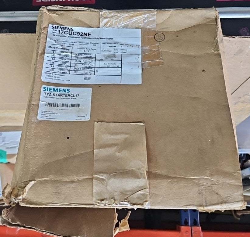 SIEMENS 17CUC92NF Starter NON FUSE Combo FVNR SIZE 0