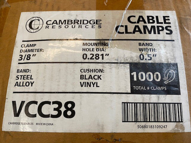 (Case of 1,000) 3/8 Steel Alloy / Black Vinyl Coated Cable Clamps