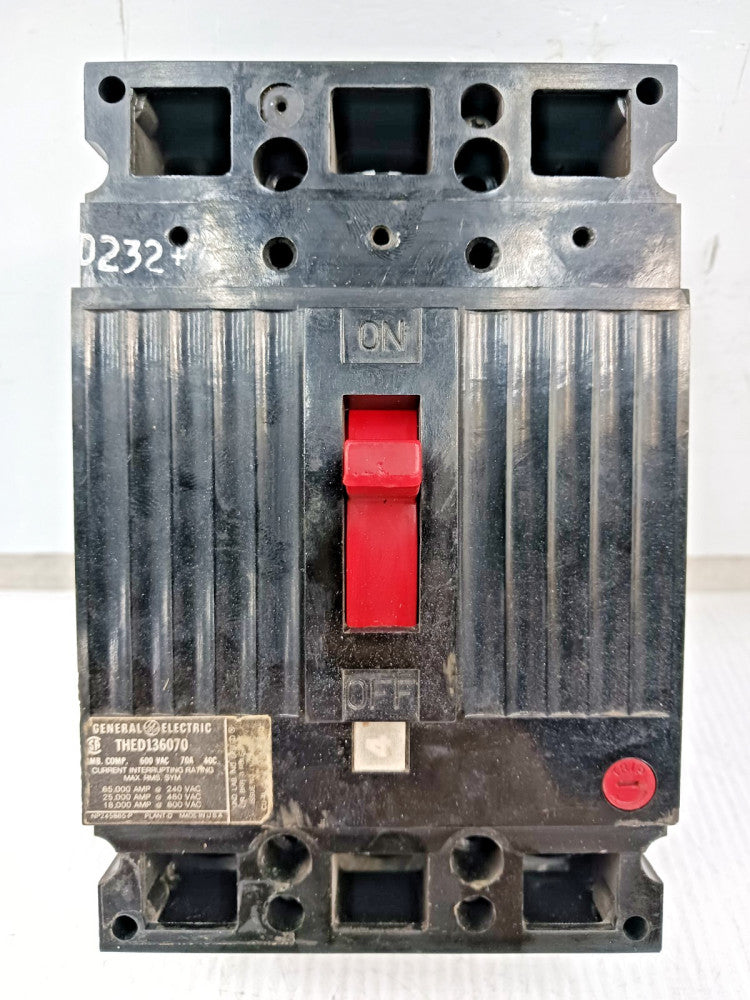 GE General Electric 70 Amp Circuit Breaker 3 Pole 600 VAC 25kA THED136070