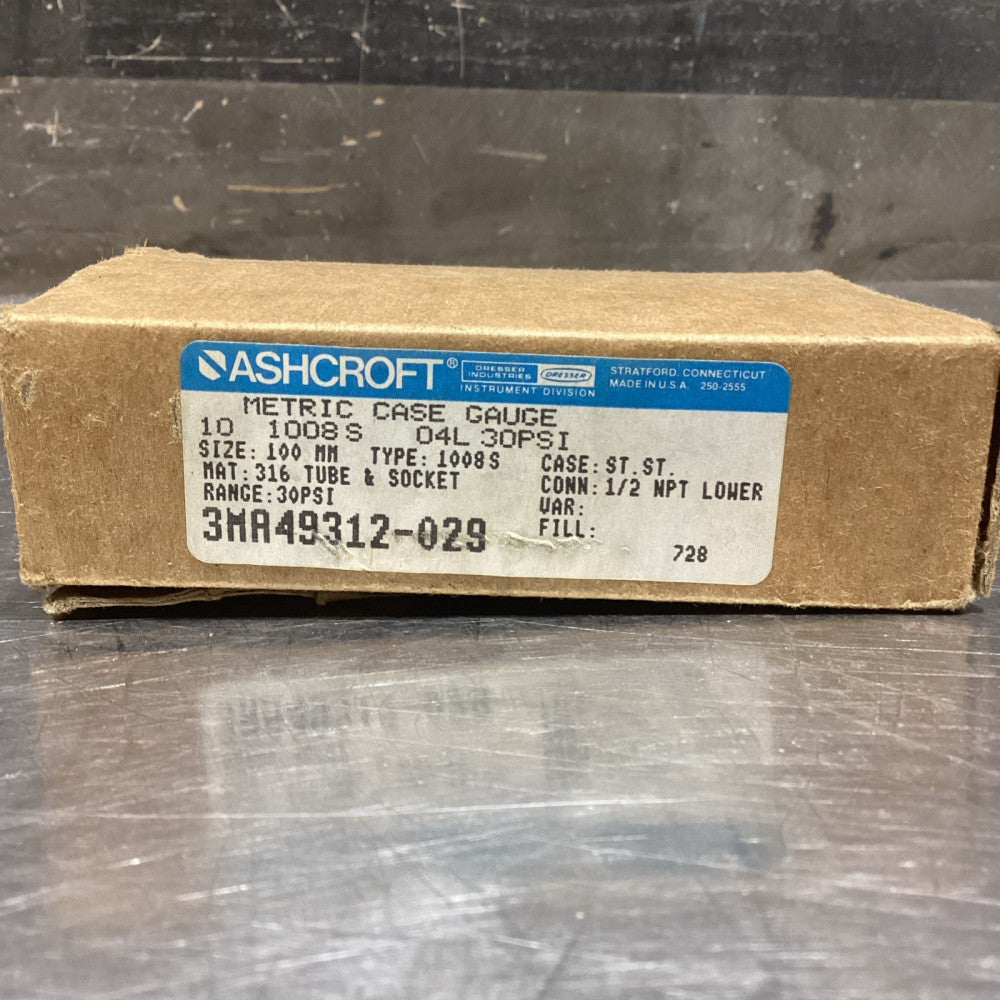 Ashcroft Metric Case Gauge 30 PSI, 3MA49312-029, NOS