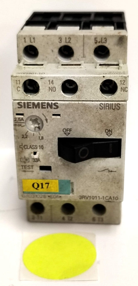 SIEMENS CONTACTOR 3RV1011-1CA10 IEC EN 60947-2 50/60HZ AWG 18-14
