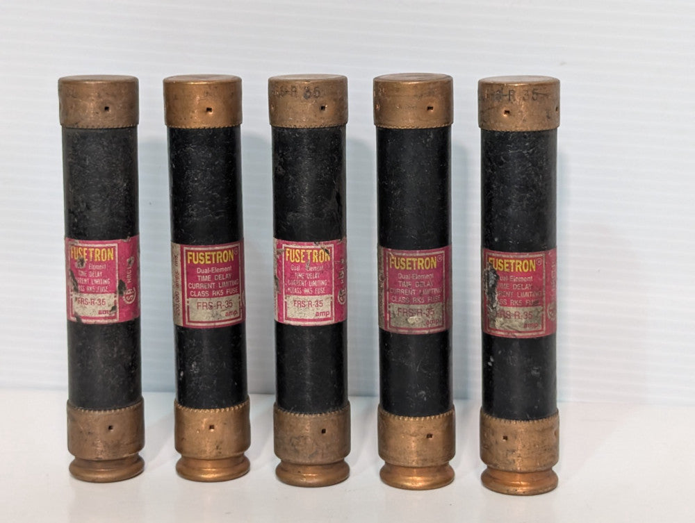 Lot of 5 Bussmann Fusetron FRS-R-35A DK88-22 Fuses, 600V, 5-1/2" Tall, Pre-Owned