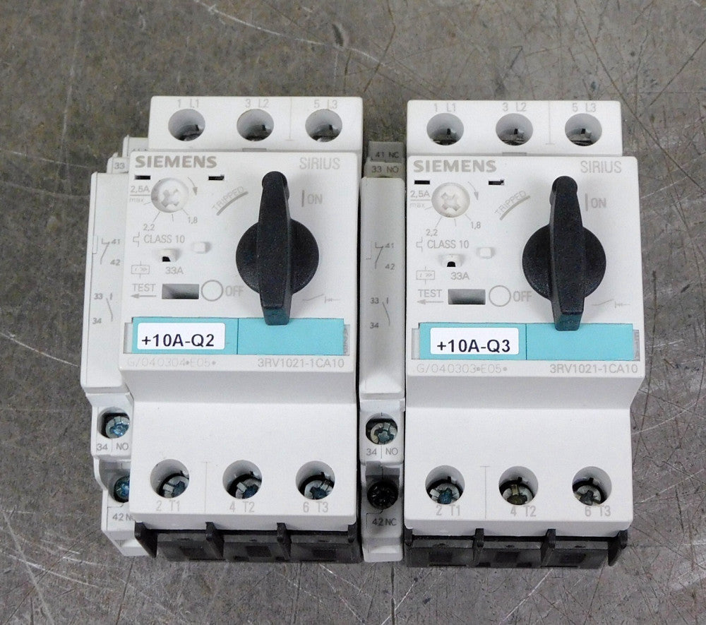 Siemens 3RV1021-1CA10 Sirius 3 Pole Circuit Breaker 1.8-2.5A 690V AC Lot of Two