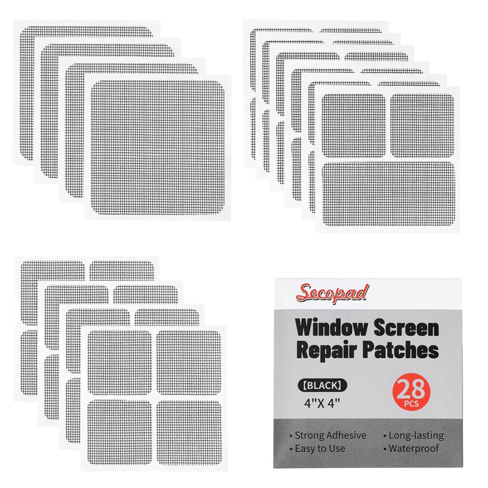 28 Sheets Window Screen Patches Repair Kit, Black 3 Sizes