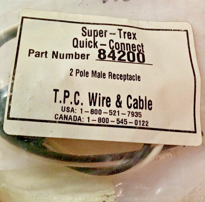 NEW TPC WIRE & CABLE SUPER-TREX QUICK CONNECT 2 POLE MALE RECEPTACLE 84200