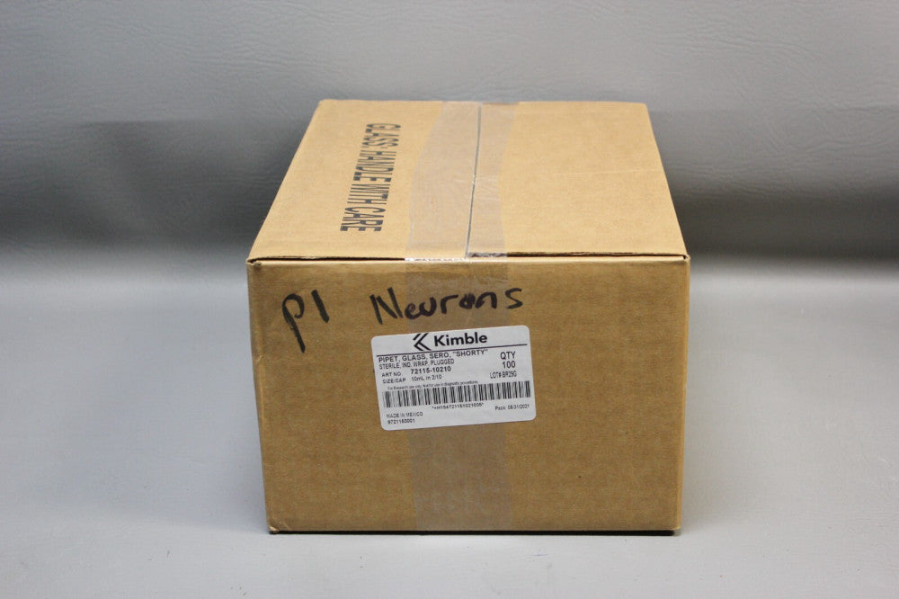 NEW BOX 100 KIMBLE 10mL GLASS SEROLOGICAL "SHORTY "PIPETTE 72115-10210