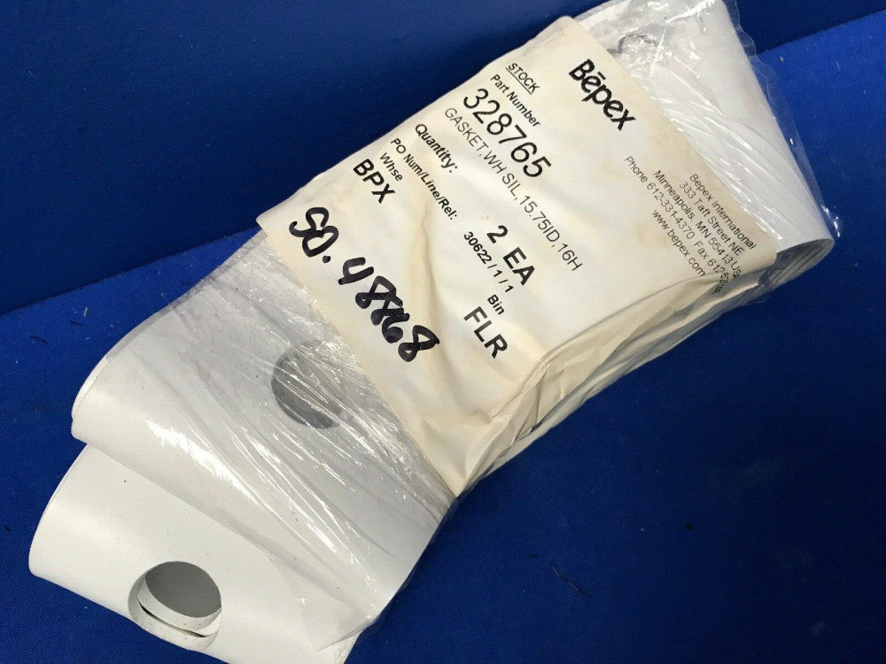 (2) BEPEX TURBULIZER END PLATE GASKETS P/N 328765 WHITE SILICONE 15.75ID, 16H