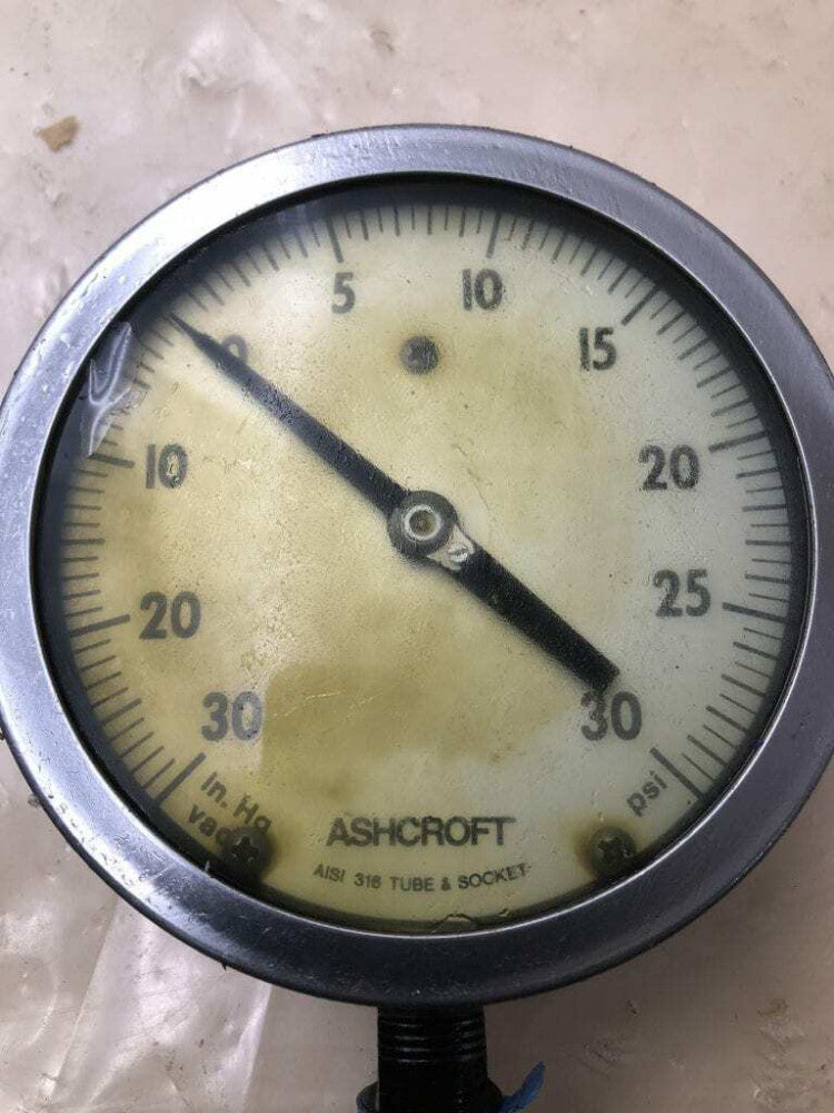 Ashcroft Q-586 316SS 5" Air Pressure Gauge 0-30PSI 0-30in Hg Vac.