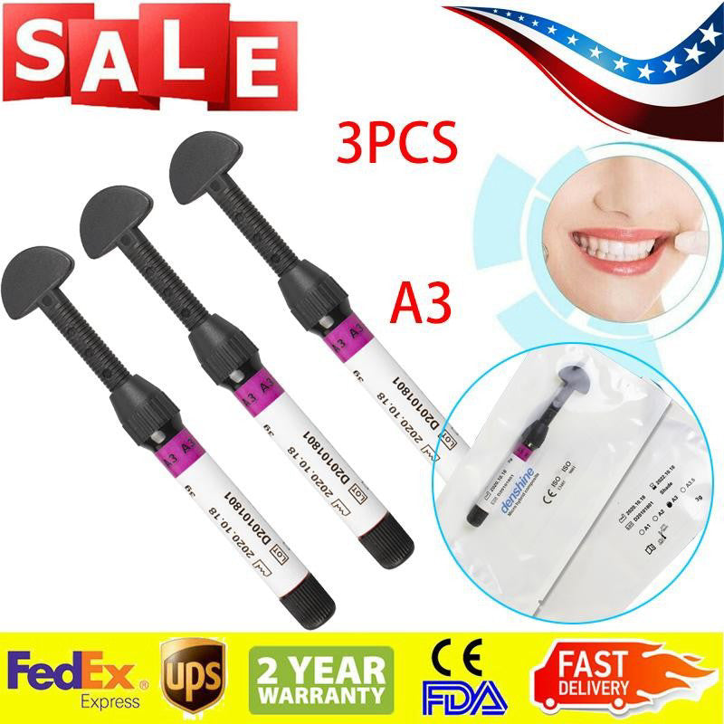 3 Packs Denshine Dental Light Cure Micro Hybrid Composite Resin 3g/Syringe A3