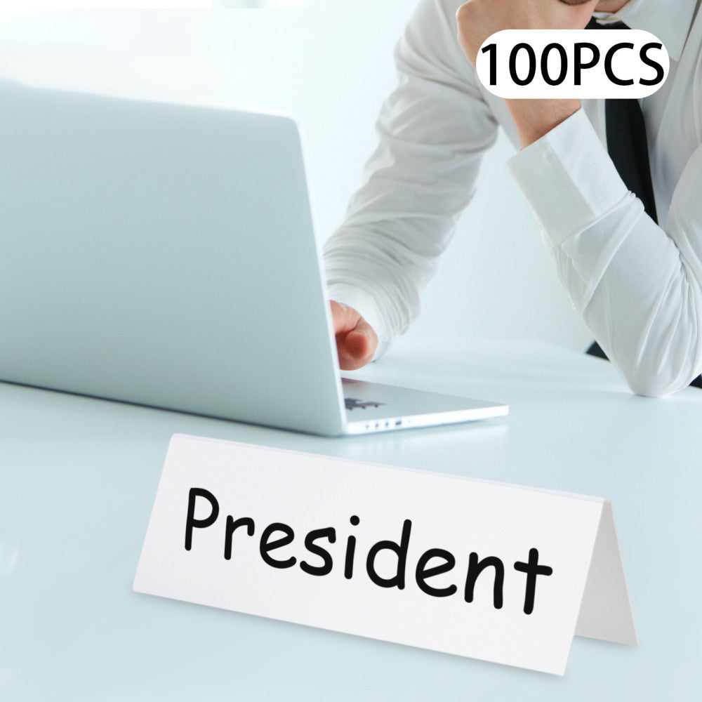 100Pcs White Reable Name Tent Cards Dry Erase Wipe Clean Desk Name Tags