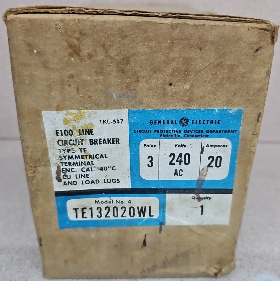 GENERAL ELECTRIC GE CIRCUIT BREAKER, 3 POLES, 240V, 20A TE 132020WL NOS