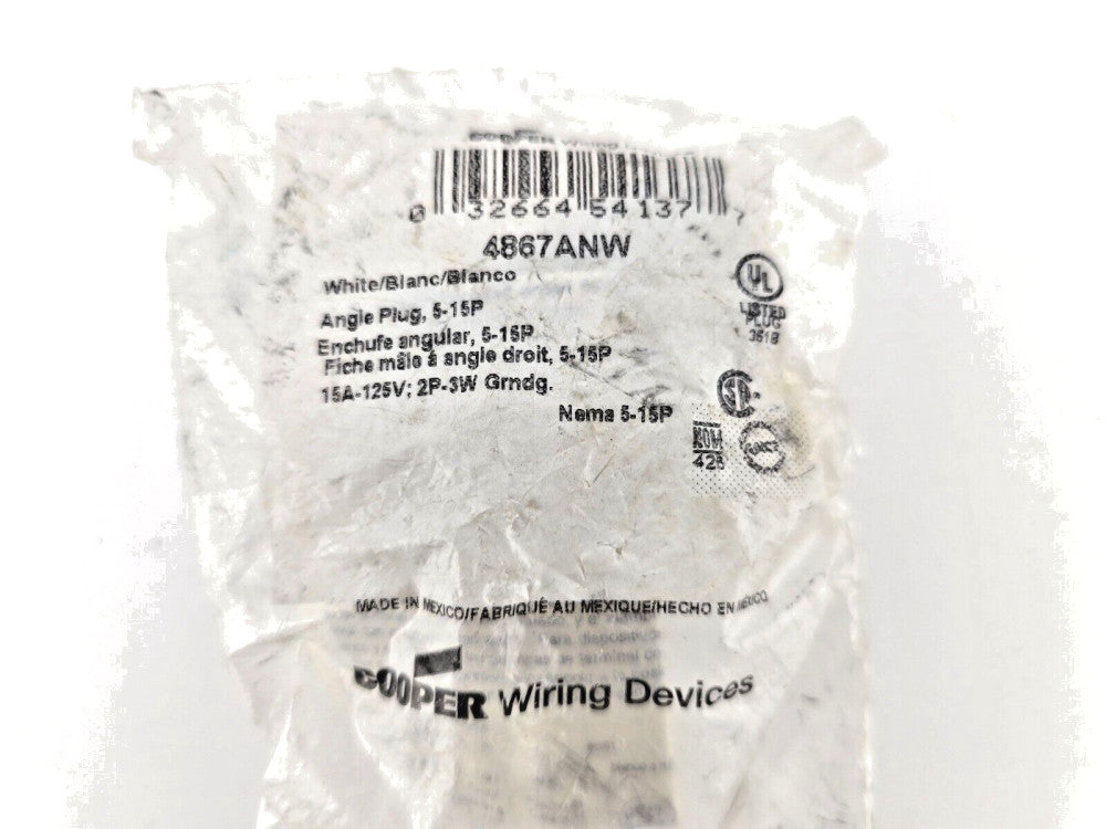 Cooper Wiring Devices 4867ANW White Angle Plug
