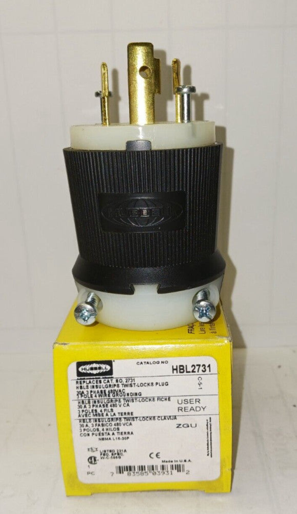 NEW HUBBELL TWIST LOCK 30 AMP PLUG END 480 VAC 3P 4W GROUNDING HBL2731