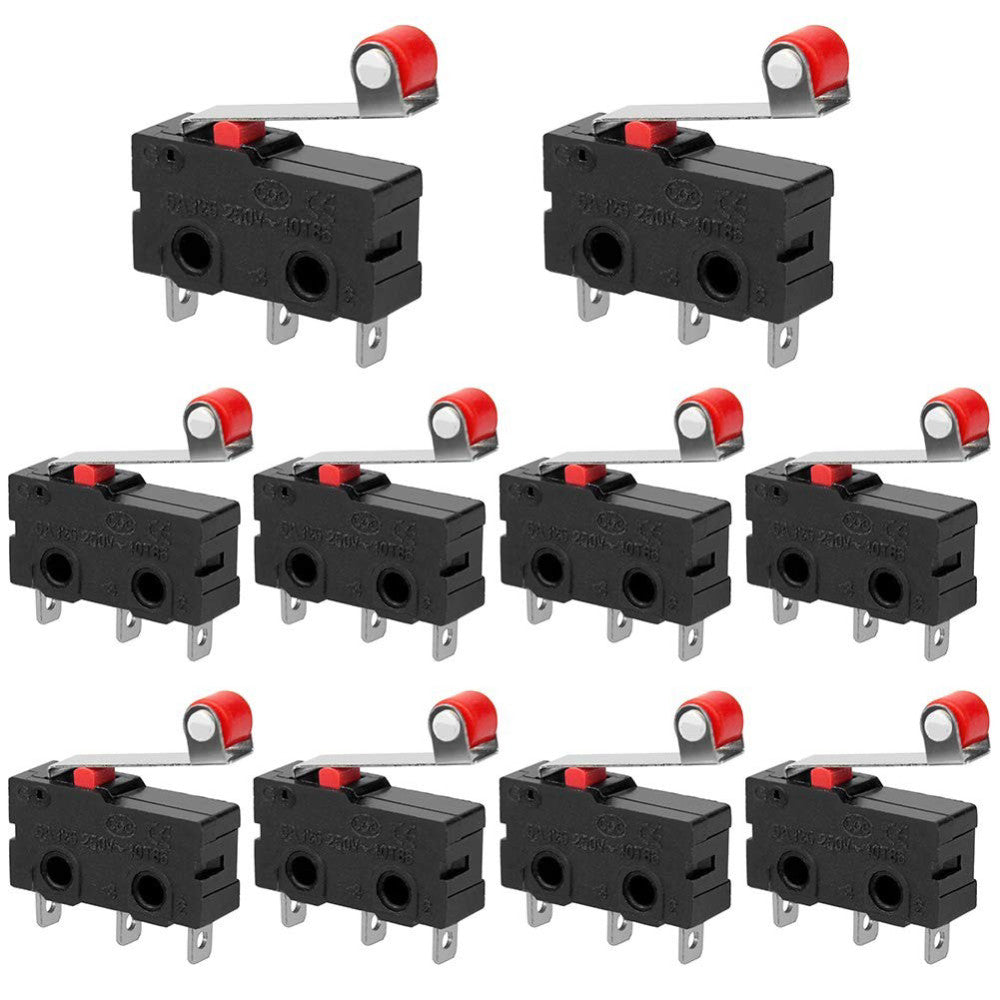 10Pcs Micro Limit Switch with Momentary Roller Lever Arm AC 250V 5A SPDT 1NO ...