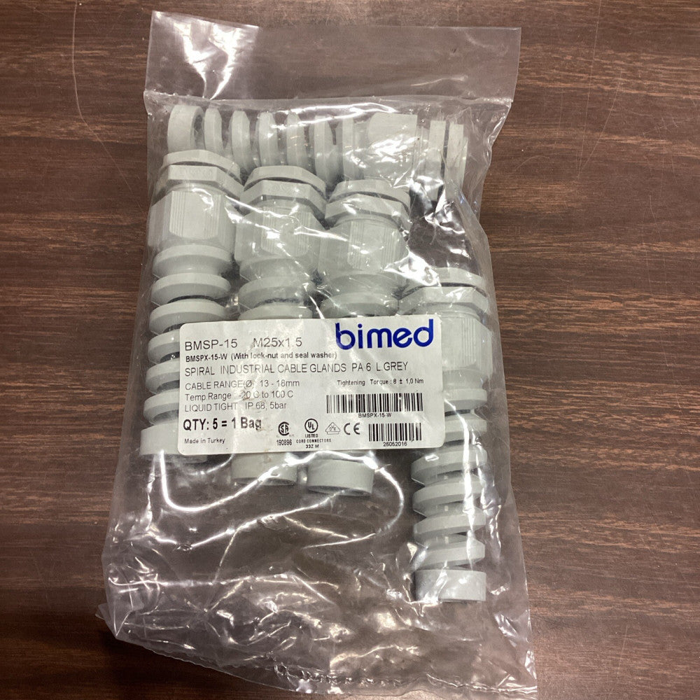 BIMED BMSP-15 Spiral Industrial Cable Glands PA 6 L. Grey