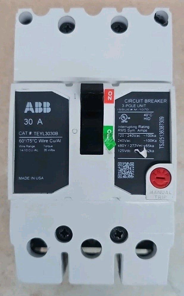 GE NTO TEYL3030B 3 Pole 30A 480Y/277 Volt Bolt On TEYL Circuit Breaker SEE PICS