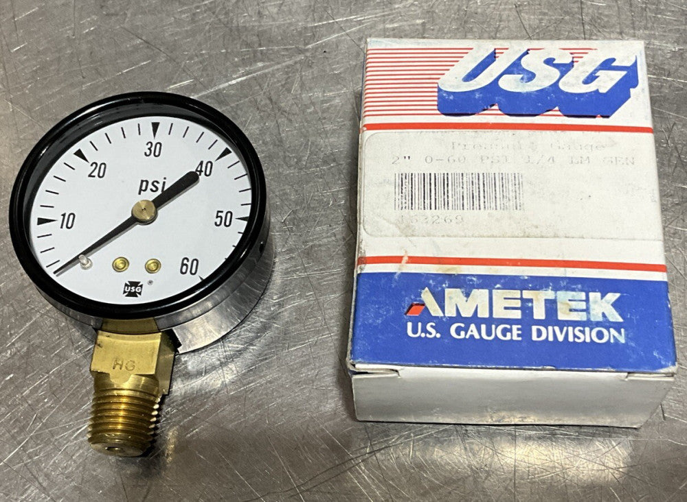 Ametek 163269 Pressure Gauge 2" 0-60PSI 1/4" NPT LM P500K Nos Surplus